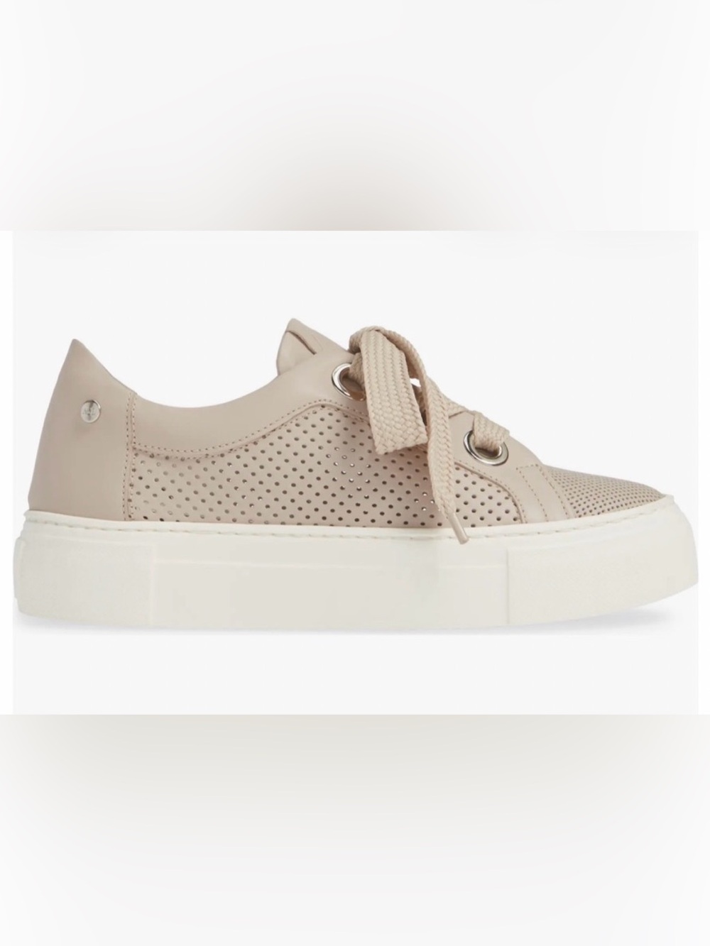 AGL Attilio Giusti Leombruni Perforated Platform Talc Leather Sneaker Size 40